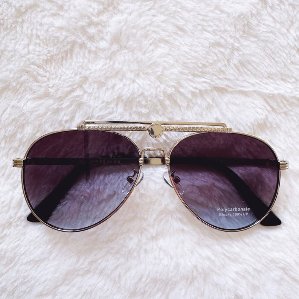 Donna Clear Blue W/ Silver Rim Aviator Sunglasses